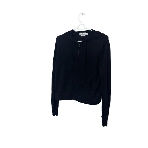 Vineyard Vines Sweater Womens Small Black Merino Wool Hooded Full Zip Knit - Picture 1 of 8